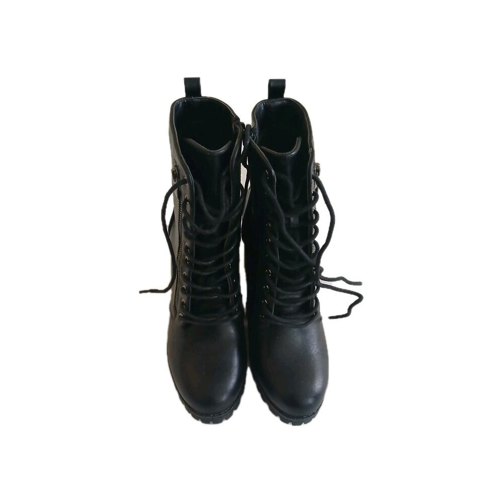 Dream Pairs Heeled Combat Boots Womens 9.5 Black Faux Leather Platform Zip Up